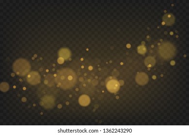 Gold bokeh effect isolated on dark transparent background