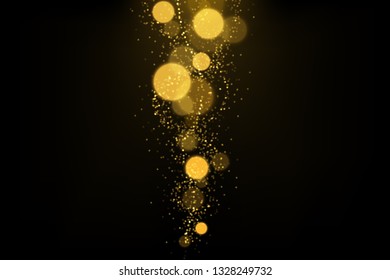 Gold bokeh explosion. Shiny glittering, golden particles abstract background