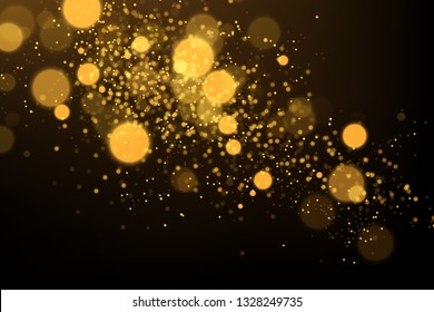 Gold bokeh explosion. Shiny glittering, golden particles abstract background