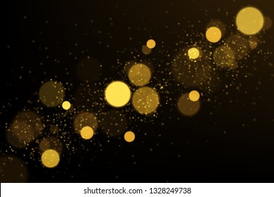 Gold bokeh explosion. Shiny glittering, golden particles abstract background