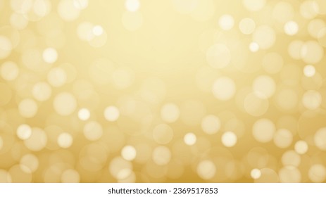 Gold bokeh horizontal background, blurred circle lights on yellow gradient backdrop. Abstract empty monochrome banner, photorealism. Vector picture for stylish holiday design, party invitation.