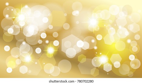 Gold bokeh lights festive background gold glitter defocused lights effect bright sparkles shiny stars wallpaper wedding day birthday Christmas anniversary Chinese New Year decoration template vector