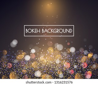 Gold Bokeh lights and glitter background Vector
