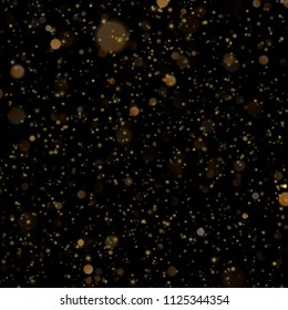 Gold bokeh on dark background. Glitter gold de-focused lights on black background. EPS 10