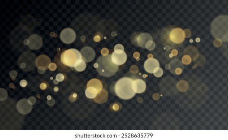 Bokeh de oro sobre fondo transparente aislado. La luz del punto de destello de la lente de Vector brilla o los rayos brillantes brillantes brillantes para la Plantilla de diseño de moda moderna de la celebración de la Navidad.