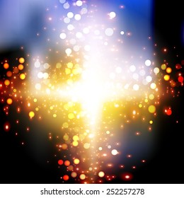 Gold bokeh on mesh background. Vector illustration