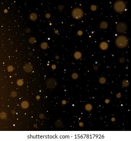 Gold bokeh, shiny glittering golden and silver stars