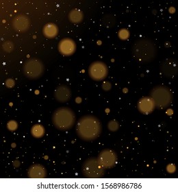 Gold bokeh, shiny glittering golden and silver stars