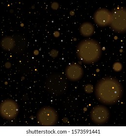 Gold bokeh, shiny glittering golden and silver stars