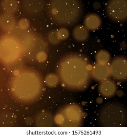 Gold bokeh, shiny glittering golden and silver stars