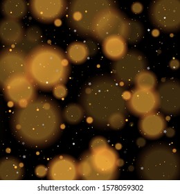 Gold bokeh, shiny glittering golden and silver stars