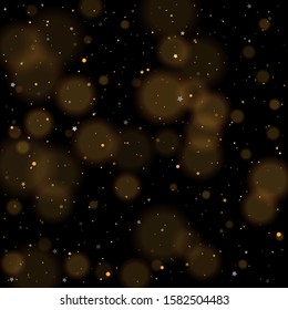 Gold bokeh, shiny glittering golden and silver stars