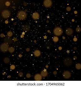 Gold bokeh, shiny glittering golden and silver stars confetti