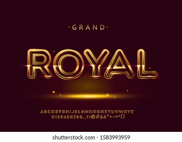 Gold bold typeface Elegant and shiny Gold Colored Metal Chrome alphabet font. Typography classic style golden font set for logo, Poster, Invitation.