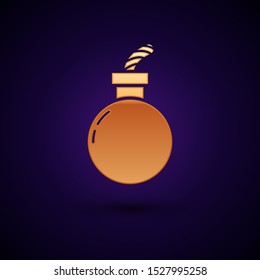 Gold Bomb ready to explode icon isolated on dark blue background. Happy Halloween party.  Vector Illustration