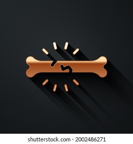 Gold Bone pain icon isolated on black background. Orthopedic medical. Disease of the joints and bones, arthritis. Long shadow style. Vector