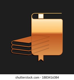 Gold Book icon isolated on black background. Long shadow style. Vector.