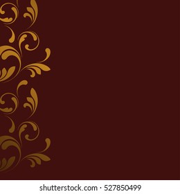 Gold border. Floral swirls and flowers.