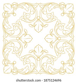 Gold Border and Frame with baroque style. Ornament elements for your design. Black and white color. Floral engraving decoration for postcards or invitations for social media.