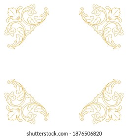 Gold Border and Frame with baroque style. Ornament elements for your design. Black and white color. Floral engraving decoration for postcards or invitations for social media.