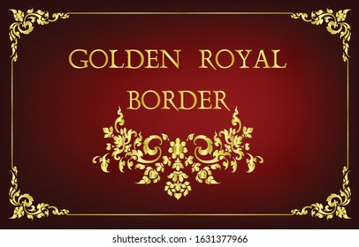 Gold border frame with corner thailand line floral, Vector design decoration pattern style.frame border design is pattern Thai style