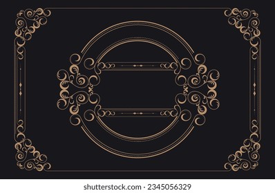 Marco de borde dorado con líneas de esquina ornamentales y círculos de adornos en el interior, estilo de decoración de cuadro vectorial. Marco de diseño con patrones estilo tailandés