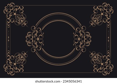 Gold border frame set with ornamental corner lines and ornament circles inside, vector frame decoration pattern style. Thai style patterned design frame frame