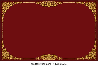 gold border and frame template with corner Thailand line floral for picture, Vector design decoration pattern Thai art style.frame border design is pattern