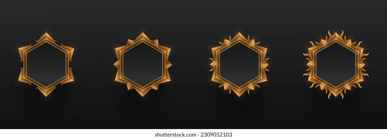 Juego de borde dorado avatar marcos de banner hexagonal para el diseño de ui de juegos