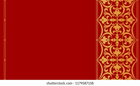 Gold border on red background. Vector continuous ornament