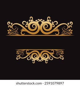 Gold Border Red Ribbon Banner For Text Add and Vector vintage royal title border or text frame ornament elements, Luxury vintage Border wedding invitation card
