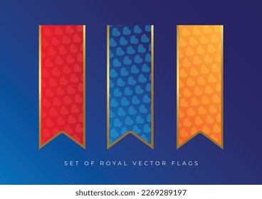 Gold border royal artistic vector flags with heart inside pattern 