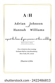Gold Border Simple Classic Modern Wedding invitation Card template