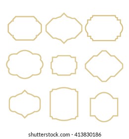 Gold border white empty frame set for cards. Frame templates for greetings, wedding, birthday feast events.