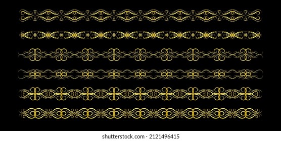 Gold Borders Elements Set Collection, ornament Vector