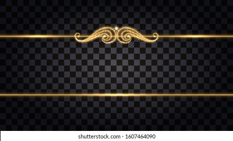 Bordas douradas com efeito brilhante. Elemento de design isolado em fundo transparente com brilho de luz para decoração de modelo. Ilustração vetorial
