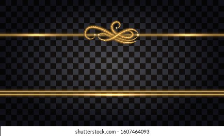 Gold borders with glowing glitter effect. Design element isolated on transparent background with light shine for template decoration. Vector illustration