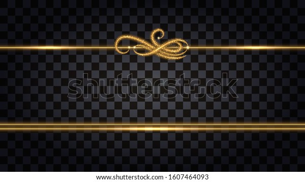 Gold borders with glowing glitter\
effect. Design element isolated on transparent background with\
light shine for template decoration. Vector\
illustration