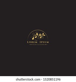 Gold Botanical Logo templates. Modern logo design with leaves, branch and wreath. Can be used for health care, florist, photography, wedding, flower shop, cosmetics, spa and wellness, beauty