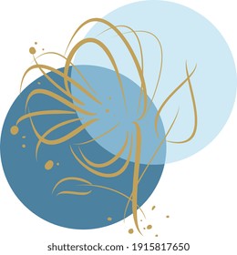 Juego de vectores de arte mural botánico de oro. Dibujo de arte en línea azul marino, turquesa y dorada con forma abstracta. Resumen Diseño de arte vegetal para impresión, cubierta, papel pintado. Muros de arte minimalista y natural. 