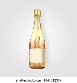Botella de oro del producto vector de champán, ilustración 3d 