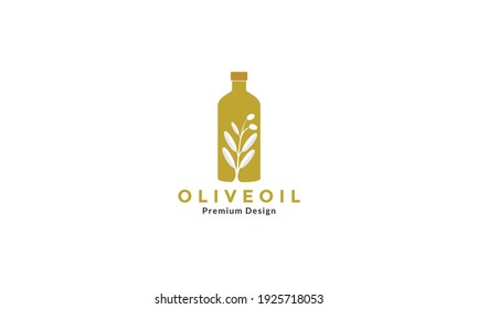 gold bottle with olive oil leaf  logo design vector icon symbol illustration