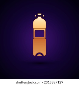 Gold Bottle of water icon isolated on black background. Soda aqua drink sign.  Vector