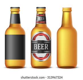 Gold bottles of beer template isolated on white background - realistic vector illustration