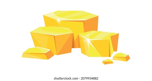 Gold boulders. Heap nuggets at nature mine, drawn gui, cartoon vector icon isolated on white background