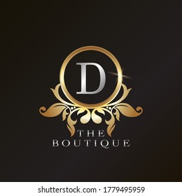 Gold Boutique D Logo template in circle frame vector design for brand identity like Restaurant, Royalty, Boutique, Cafe, Hotel, Heraldic, Jewelry, Fashion and other brand