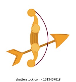 gold bow and arrow antique ornament vector illustration isolated icon style