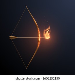 Gold bow and arrow with flame