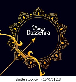 gold bow with arrow in front of mandala ornament on blue background design, Happy dussehra lord ram festival and indian theme Vector illustration