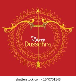 gold bow with arrow in front of mandala ornament on red background design, Happy dussehra lord ram festival and indian theme Vector illustration